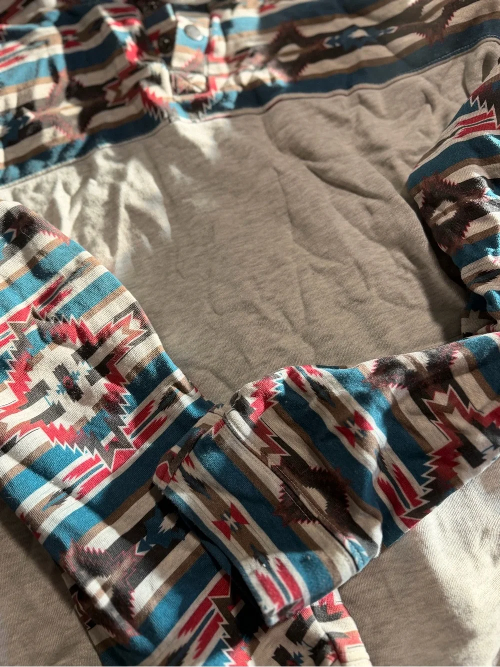 Rock Revival Hooded Aztec Stripe Pullover - Gray, Teal, Red